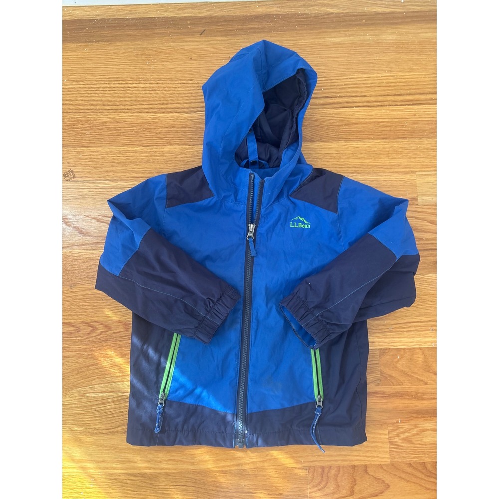 LL Bean Toddler Boys 4T Blue Colorblock Hooded Rain Jacket Full Zip